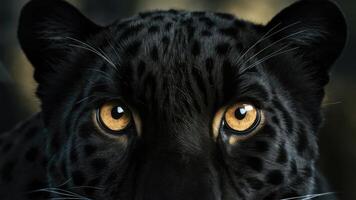 A stunning close-up photo of a black leopard eyes, showing its large, luminous eyes with a mesmerizing look