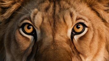 A close-up photo of a lion's striking eyes, capturing the essence of a majestic and powerful creature