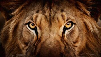 A close-up photo of a lion's striking eyes, capturing the essence of a majestic and powerful creature