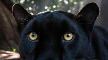 A stunning close-up photo of a panther's eyes, showing its large, luminous eyes with a mesmerizing look