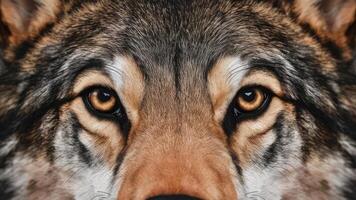 The wolf's eyes are a beautiful golden yellow, with a hint of silver around the iris photo