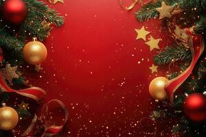 Red and Gold Christmas Ornament and Pine Branch Decoration photo