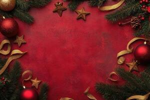 Red and Gold Christmas Decorations Frame with Copy Space photo