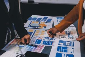 The designer team is designing the uxui system to make the uxui system work well on new phones and support system updates. Website development concept UI UX front end designer photo