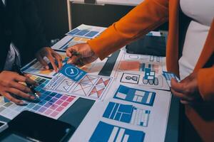 The designer team is designing the uxui system to make the uxui system work well on new phones and support system updates. Website development concept UI UX front end designer photo