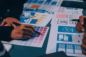The designer team is designing the uxui system to make the uxui system work well on new phones and support system updates. Website development concept UI UX front end designer photo