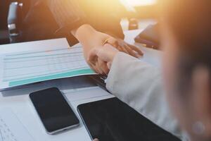 Business handshake for teamwork of business merger and acquisition,successful negotiate,hand shake,two businessman shake hand with partner to celebration partnership and business deal concept photo