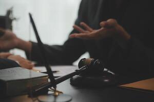 Law theme, gavel or mallet of the judge, lawyer enforcement officers, evidence-based cases taken into account in the court abount business, legislation. photo