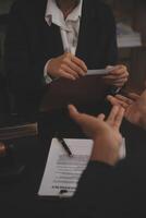 Law theme, gavel or mallet of the judge, lawyer enforcement officers, evidence-based cases taken into account in the court abount business, legislation. photo