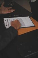 Law theme, gavel or mallet of the judge, lawyer enforcement officers, evidence-based cases taken into account in the court abount business, legislation. photo