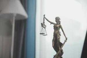 Law theme, gavel or mallet of the judge, lawyer enforcement officers, evidence-based cases taken into account in the court abount business, legislation. photo