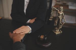 Law theme, gavel or mallet of the judge, lawyer enforcement officers, evidence-based cases taken into account in the court abount business, legislation. photo
