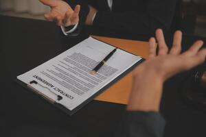 Law theme, gavel or mallet of the judge, lawyer enforcement officers, evidence-based cases taken into account in the court abount business, legislation. photo