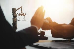 Law theme, gavel or mallet of the judge, lawyer enforcement officers, evidence-based cases taken into account in the court abount business, legislation. photo