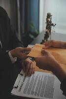 Law theme, gavel or mallet of the judge, lawyer enforcement officers, evidence-based cases taken into account in the court abount business, legislation. photo