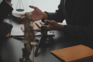 Law theme, gavel or mallet of the judge, lawyer enforcement officers, evidence-based cases taken into account in the court abount business, legislation. photo