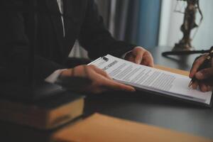 Law theme, gavel or mallet of the judge, lawyer enforcement officers, evidence-based cases taken into account in the court abount business, legislation. photo
