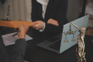 Law theme, gavel or mallet of the judge, lawyer enforcement officers, evidence-based cases taken into account in the court abount business, legislation. photo