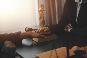 Law theme, gavel or mallet of the judge, lawyer enforcement officers, evidence-based cases taken into account in the court abount business, legislation. photo