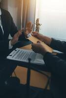 Law theme, gavel or mallet of the judge, lawyer enforcement officers, evidence-based cases taken into account in the court abount business, legislation. photo