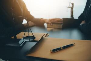 Law theme, gavel or mallet of the judge, lawyer enforcement officers, evidence-based cases taken into account in the court abount business, legislation. photo