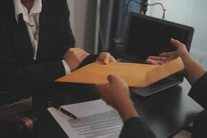Law theme, gavel or mallet of the judge, lawyer enforcement officers, evidence-based cases taken into account in the court abount business, legislation. photo