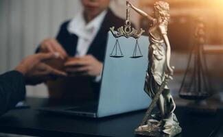 Law theme, gavel or mallet of the judge, lawyer enforcement officers, evidence-based cases taken into account in the court abount business, legislation. photo