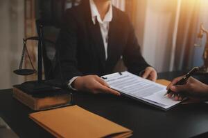 Law theme, gavel or mallet of the judge, lawyer enforcement officers, evidence-based cases taken into account in the court abount business, legislation. photo