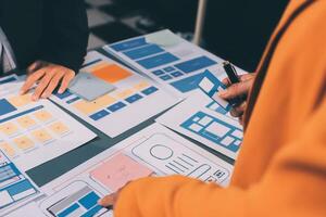 The designer team is designing the uxui system to make the uxui system work well on new phones and support system updates. Website development concept UI UX front end designer photo