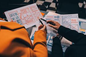 The designer team is designing the uxui system to make the uxui system work well on new phones and support system updates. Website development concept UI UX front end designer photo