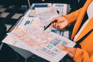 The designer team is designing the uxui system to make the uxui system work well on new phones and support system updates. Website development concept UI UX front end designer photo