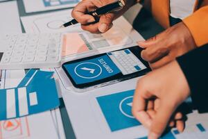 The designer team is designing the uxui system to make the uxui system work well on new phones and support system updates. Website development concept UI UX front end designer photo