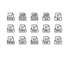 Set of file format or extensions with line or outline style vector