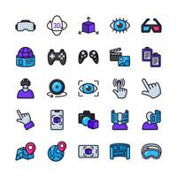 Set of colorful virtual, Augmented and Mixed Reality icons with fill and outline style. vector