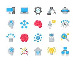 Set of Artificial intelligence icons, Containing Ai brain, vr, robot data. It can be used for many purpose. vector