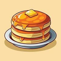 Close up of stack of American pancakes with butter and maple syrup vector