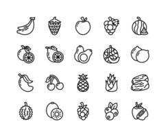 Amazing set of colorful fruits icons with line or outline style vector