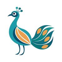 Design a minimalist peacock using simple lines and a limited color palette. vector
