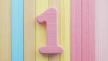 Shape number 1 made from pieces wooden textured in pastel background photo