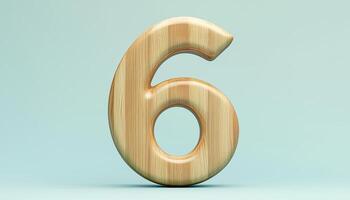 Shape number 6 made from pieces wooden textured in pastel background photo