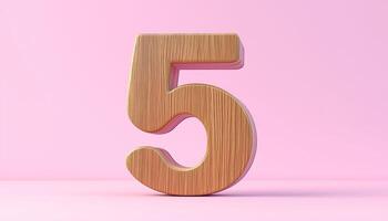 Shape number 5 made from pieces wooden textured in pastel background photo