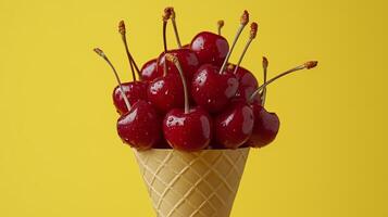 Cherry fruit closeup on cone wrapped healthy real food organic ingredient photo