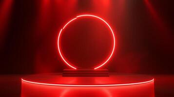 Circle red neon light technology podium stage presentation in room modern technology photo