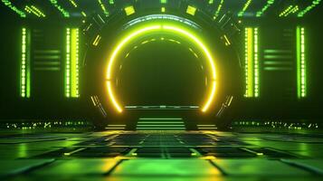 Circle yellow neon light technology podium stage presentation in room modern technology photo