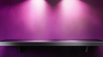 Black steel countertop shelf with spotlight and pink wall for product display promotion photo