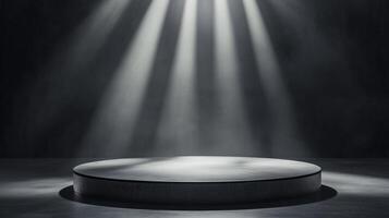 Black elegant stage show case podium with spotlight for branding presentation product photo