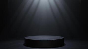 Black elegant stage show case podium with spotlight for branding presentation product photo