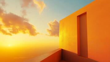 Wall of the building modern architecture futuristic structure with sunset sky photo