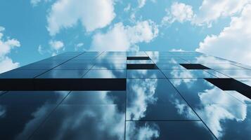 Wall of the building modern architecture futuristic structure with blue sky photo