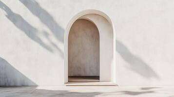 Aesthetic arch window shape on beige wall with shadow leaves tree classing building architecture photo